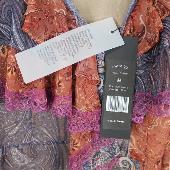 Costarellos Frill Ruffle Tiered Dress Bohemian Cottagcore Paisley Patches - Picture 11 of 13